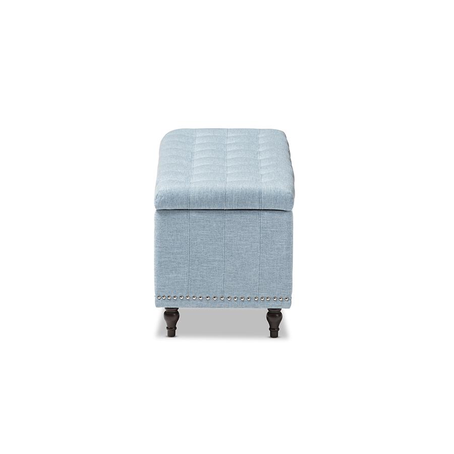 Classic Light Blue Fabric Upholstered Button-Tufting Storage Ottoman Bench. Picture 4