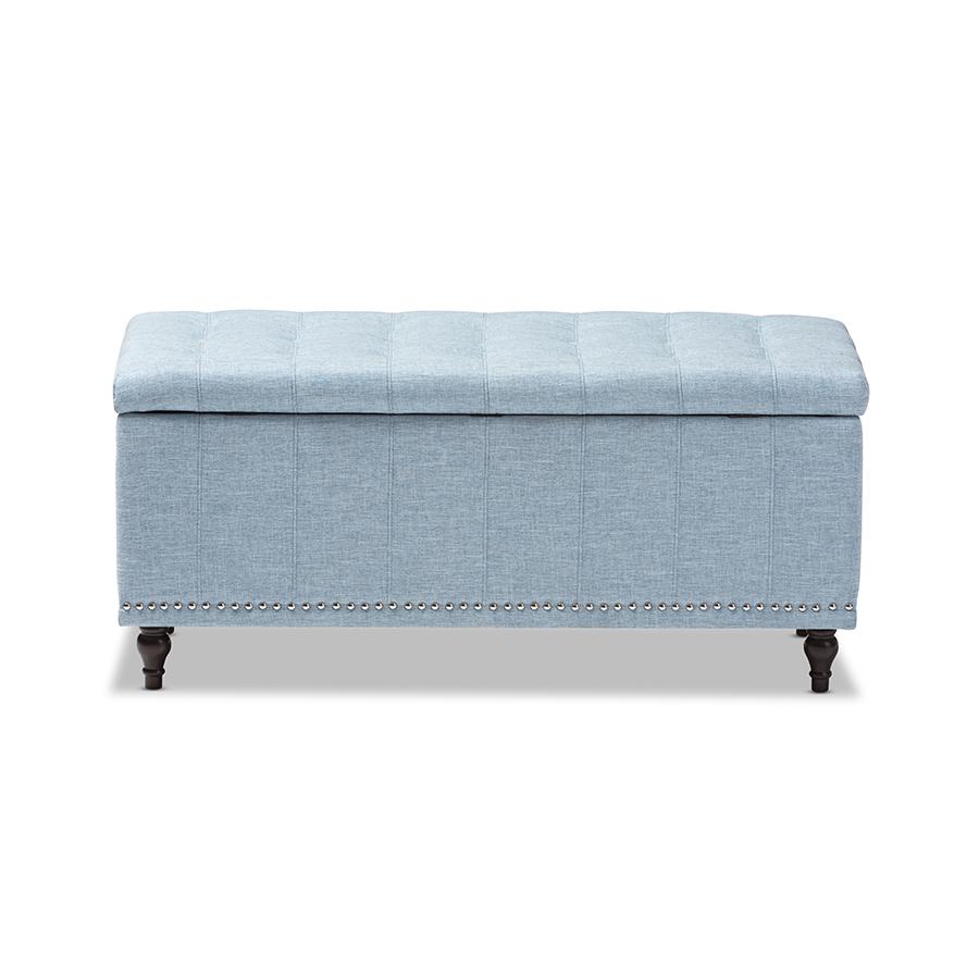 Classic Light Blue Fabric Upholstered Button-Tufting Storage Ottoman Bench. Picture 5