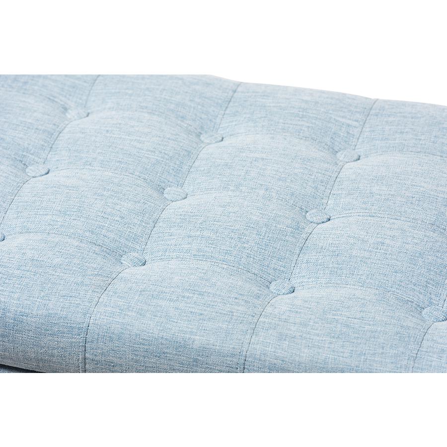 Classic Light Blue Fabric Upholstered Button-Tufting Storage Ottoman Bench. Picture 6