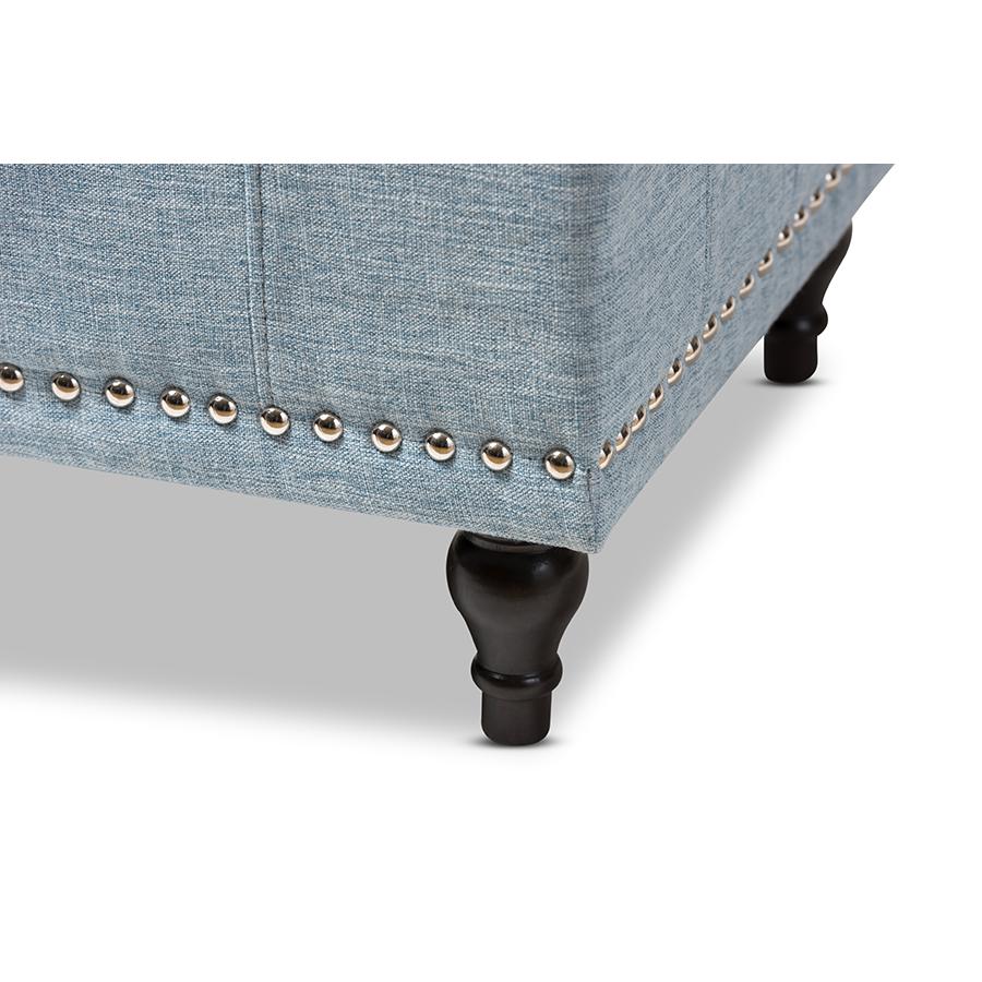 Classic Light Blue Fabric Upholstered Button-Tufting Storage Ottoman Bench. Picture 7