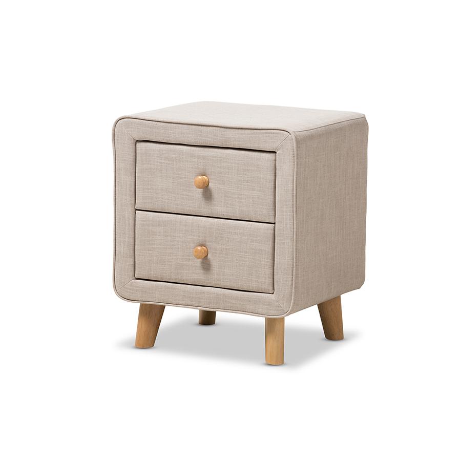 Linen Upholstered 2-Drawer Nightstand. Picture 1