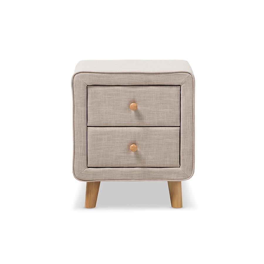 Linen Upholstered 2-Drawer Nightstand. Picture 2