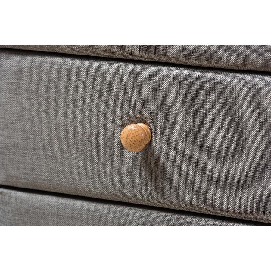 Baxton Studio Jonesy Mid-Century Grey Fabric Upholstered 2-Drawer Nightstand. Picture 5
