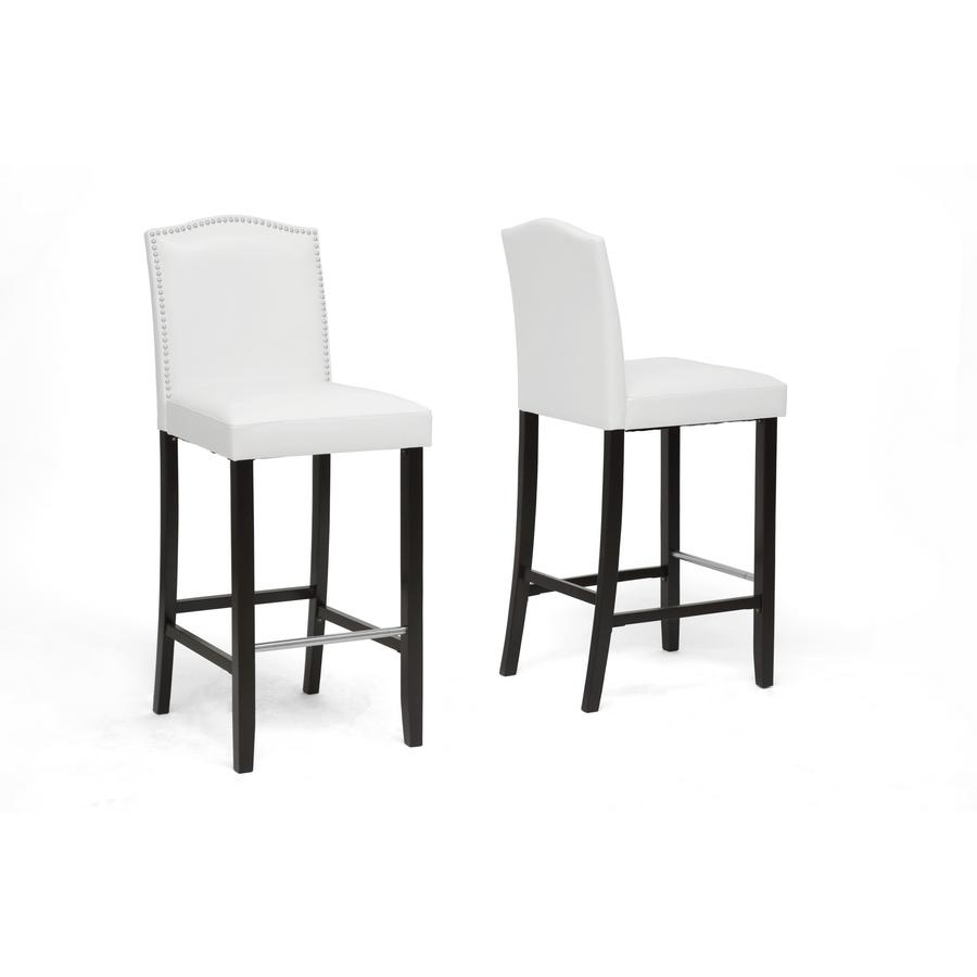 Libra White Modern Bar Stool with Nail Head Trim. Picture 1