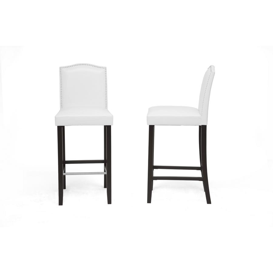 Libra White Modern Bar Stool with Nail Head Trim. Picture 2