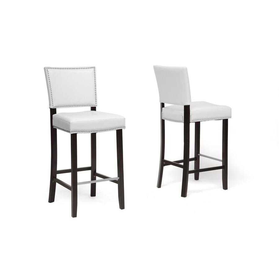 Aries White Modern Bar Stool with Nail Head Trim. Picture 1
