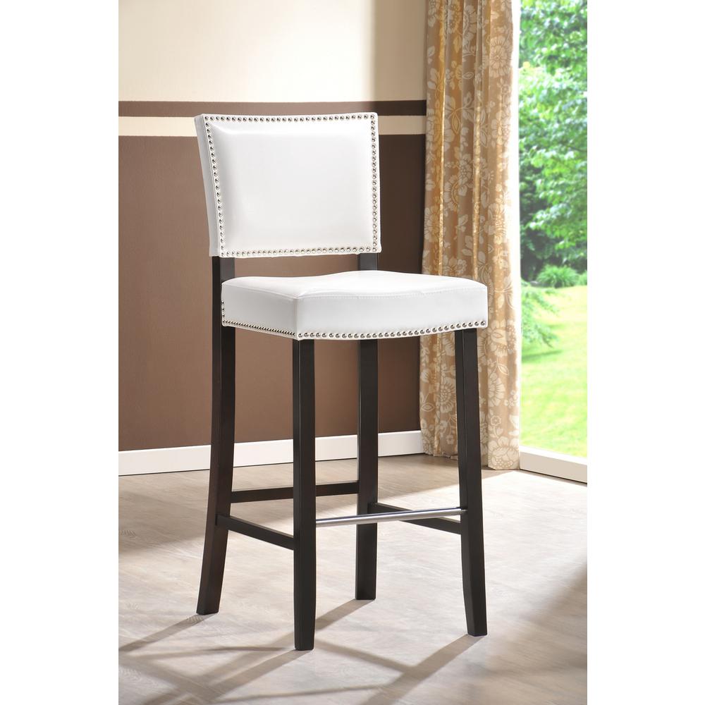 Aries White Modern Bar Stool with Nail Head Trim. Picture 4