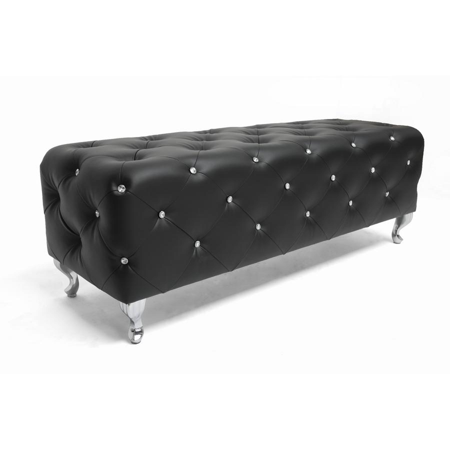 Crystal Tufted Black Leather Bench. Picture 3
