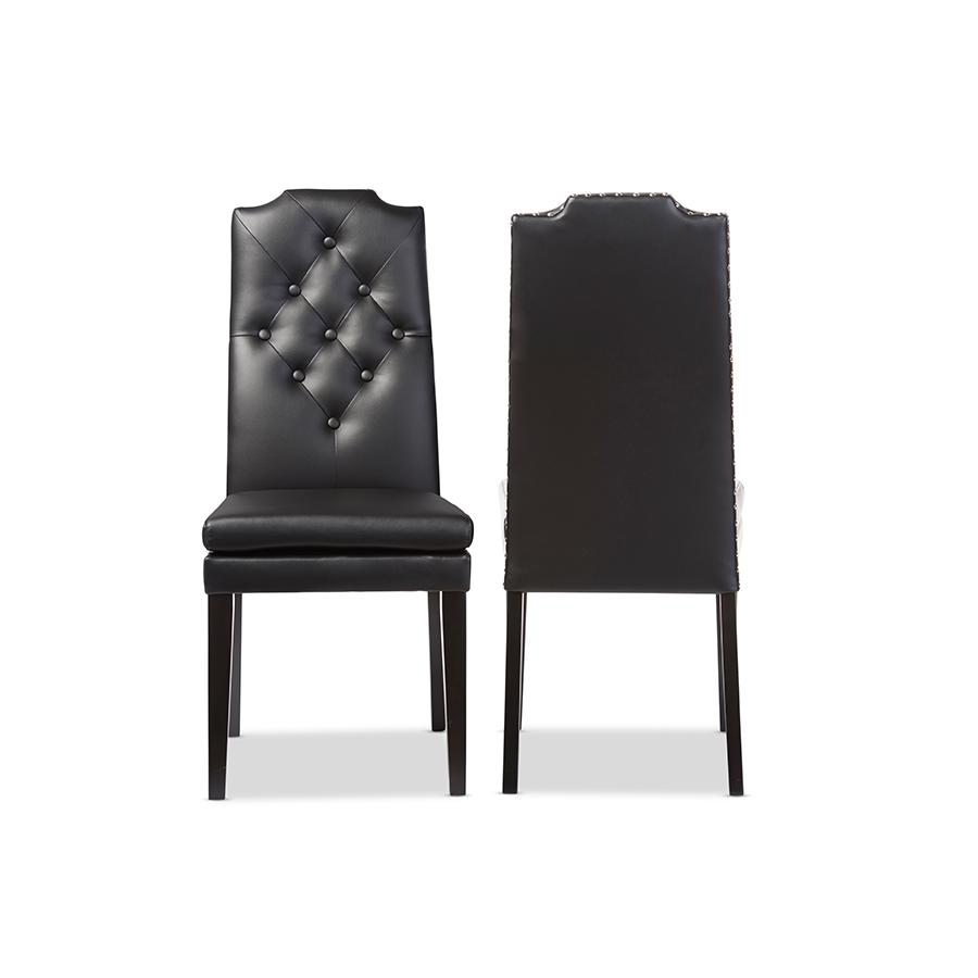 Leather Button-Tufted Nail heads Trim Dining Chair (Set of 2). Picture 1