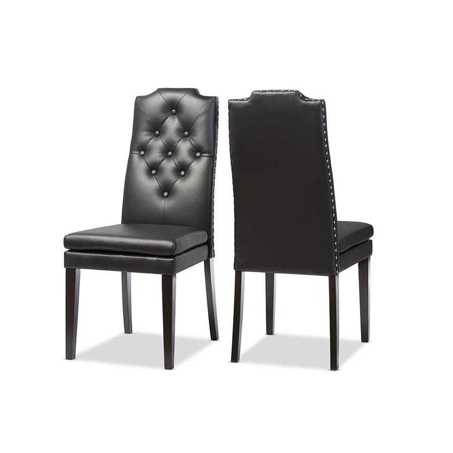 Leather Button-Tufted Nail heads Trim Dining Chair (Set of 2). Picture 2