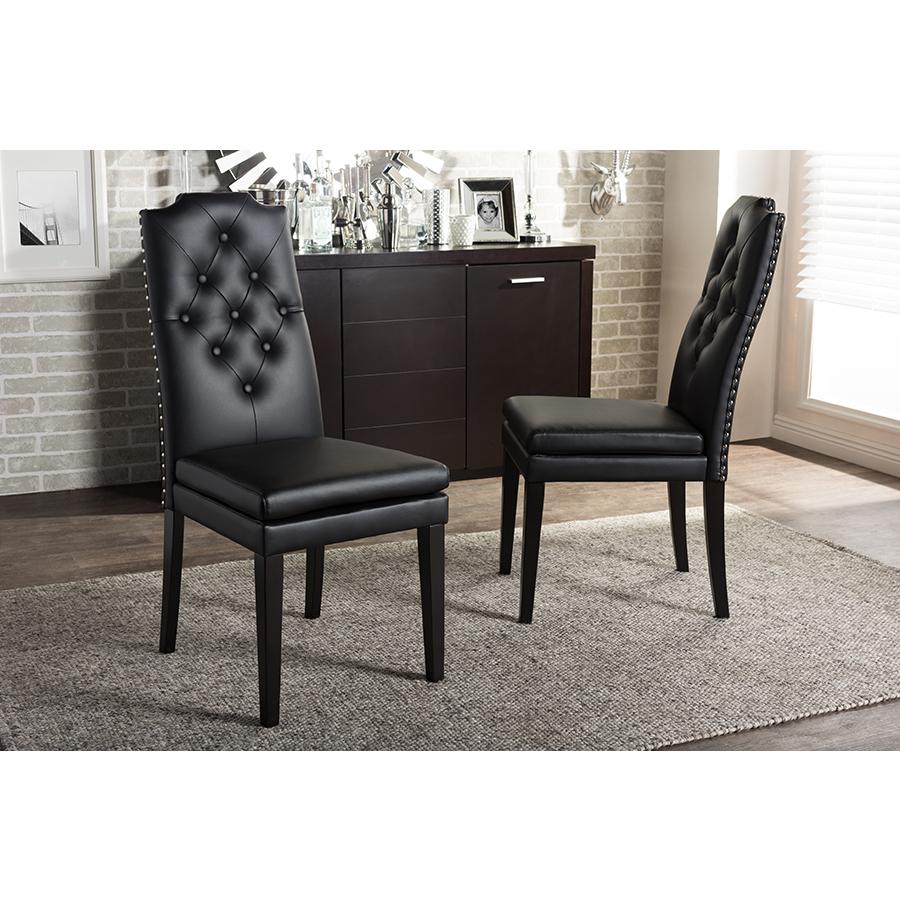 Black Button-Tufted Nail heads Trim Dining Chair. Picture 4