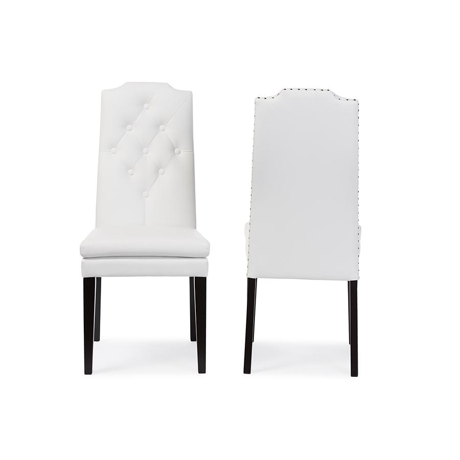 White Button-Tufted Nail heads Trim Dining Chair. Picture 2