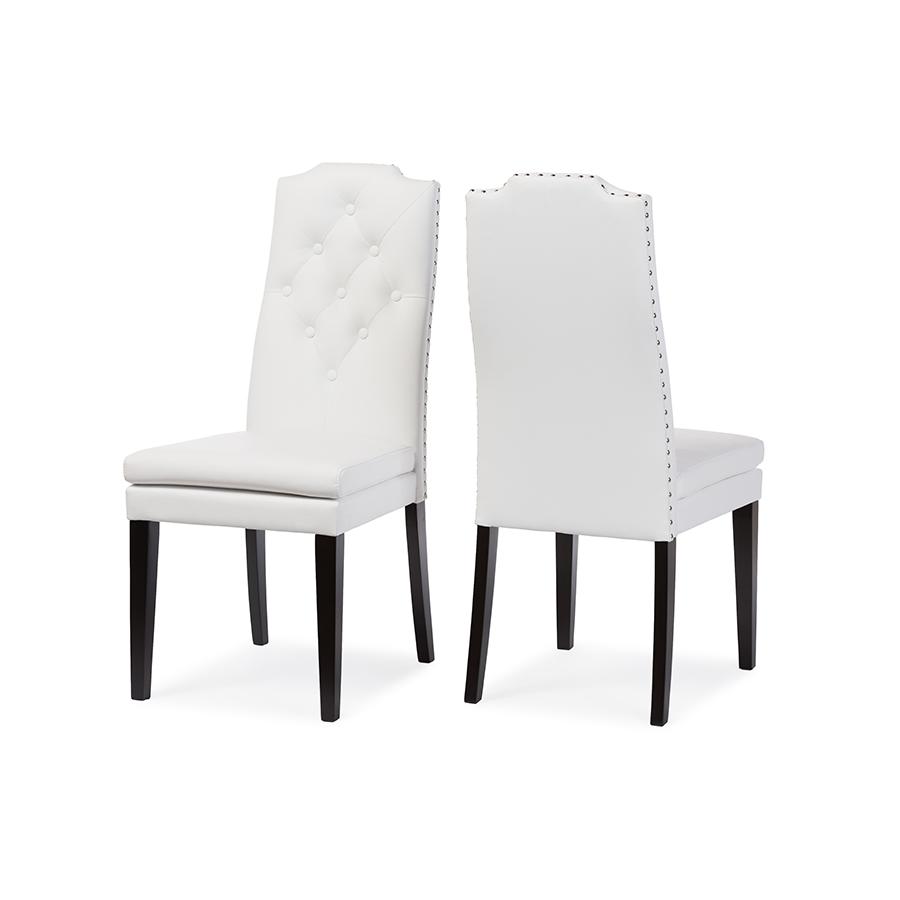 White Button-Tufted Nail heads Trim Dining Chair. Picture 3