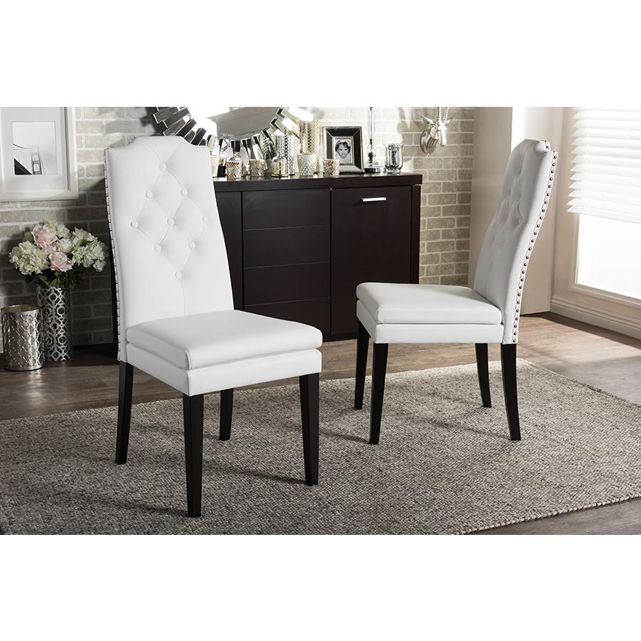 White Button-Tufted Nail heads Trim Dining Chair. Picture 4