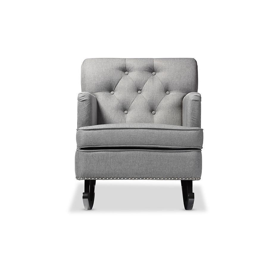 Bethany Modern and Contemporary Grey Fabric Upholstered Button-tufted Rocking Chair. Picture 1
