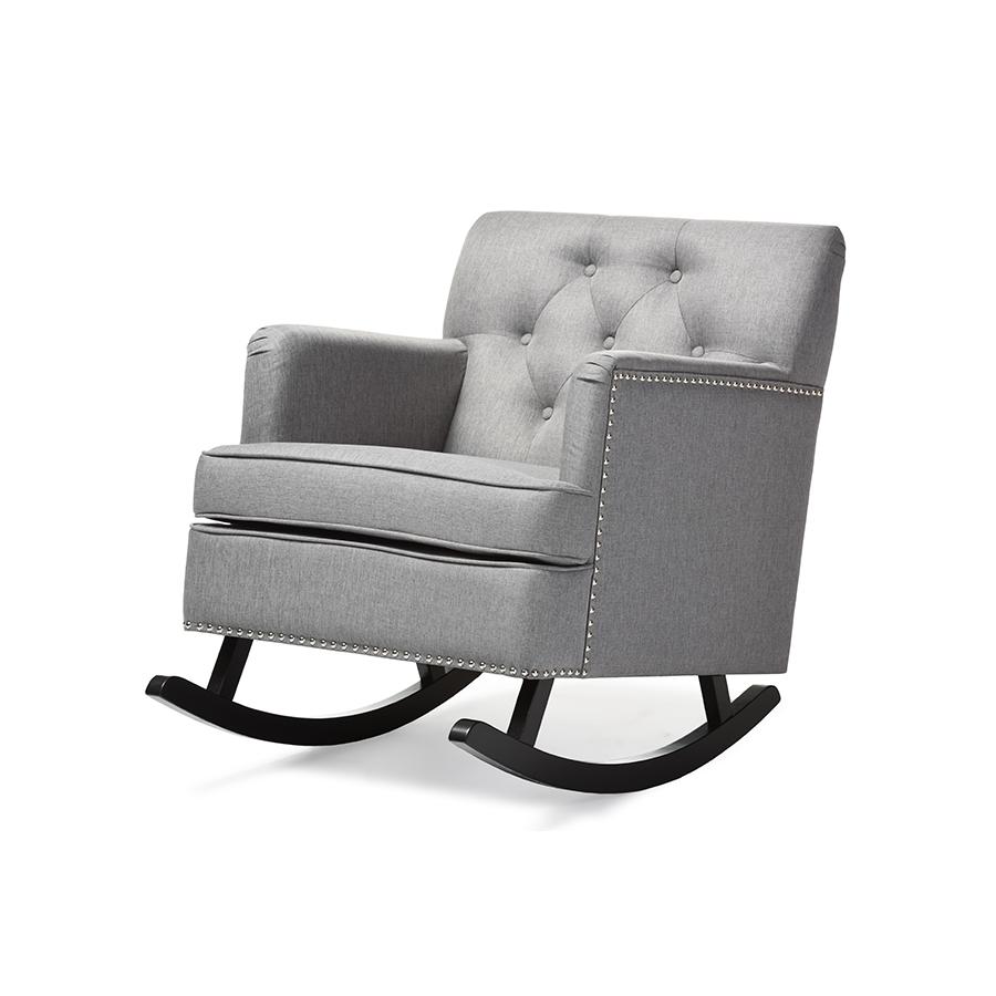 Bethany Modern and Contemporary Grey Fabric Upholstered Button-tufted Rocking Chair. Picture 2