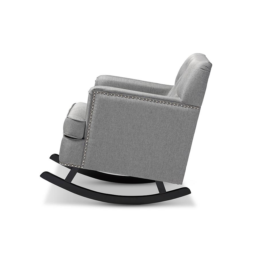 Bethany Modern and Contemporary Grey Fabric Upholstered Button-tufted Rocking Chair. Picture 3