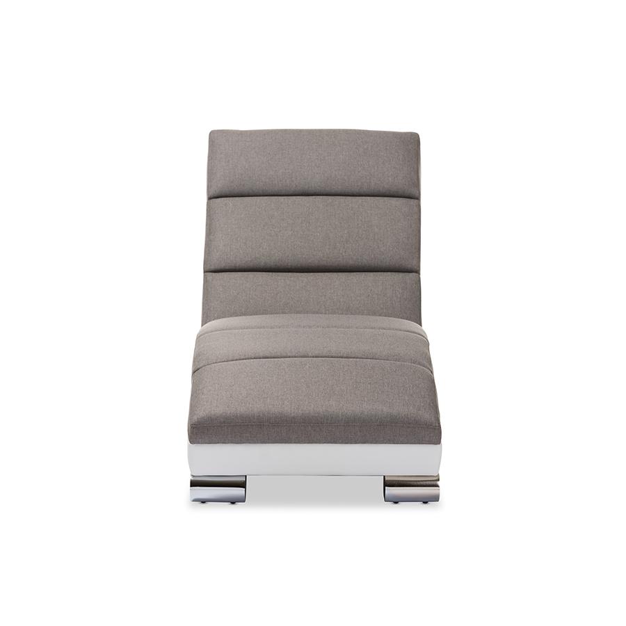Percy Modern and Contemporary Grey Fabric and White Faux Leather Upholstered Chaise Lounge Grey/White. Picture 1