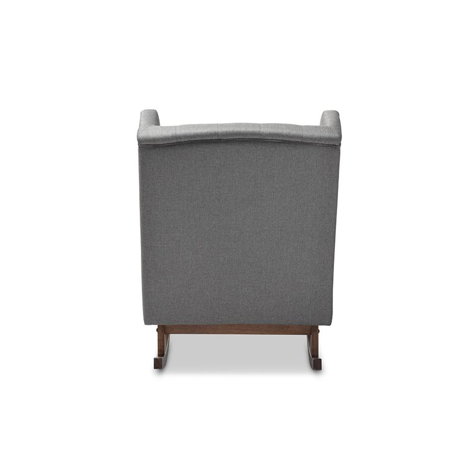 Iona Mid-century Retro Modern Grey Fabric Upholstered Button-tufted Wingback Rocking Chair. Picture 4