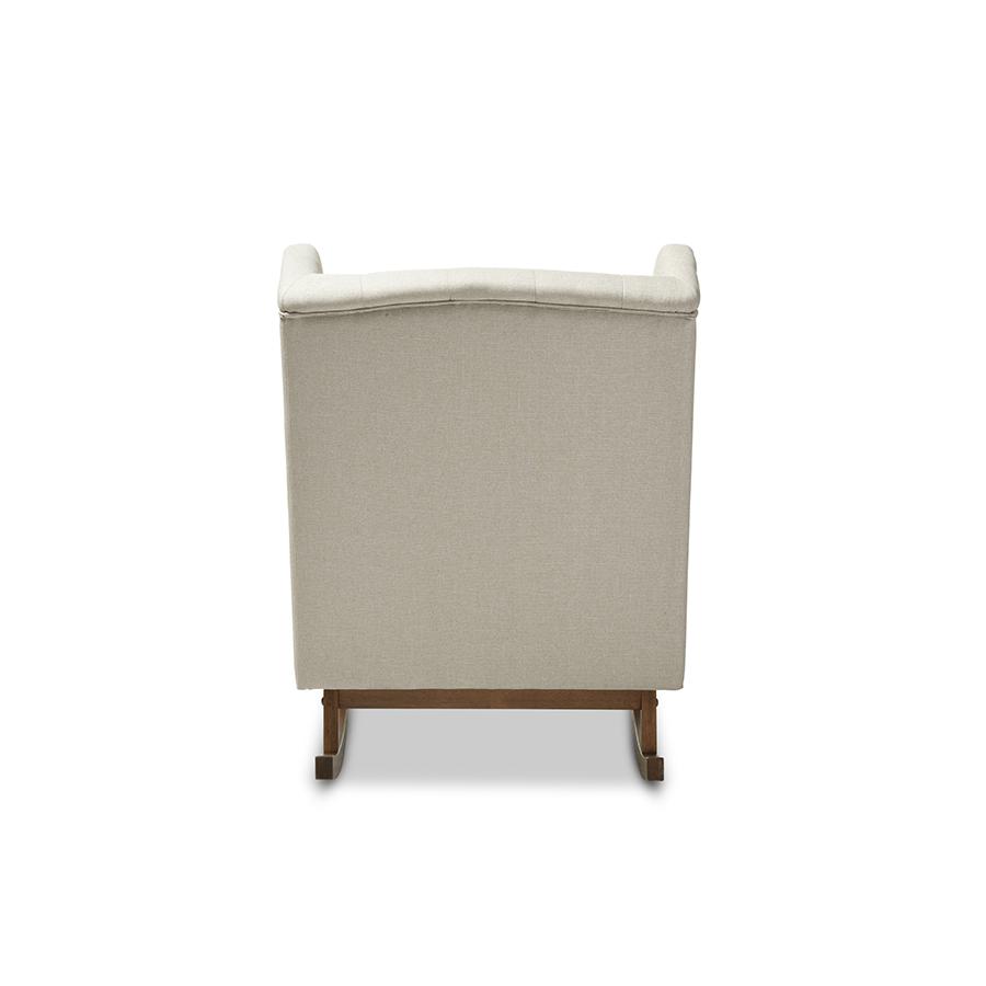Iona Mid-century Retro Modern Light Beige Fabric Upholstered Button-tufted Wingback Rocking Chair. Picture 4