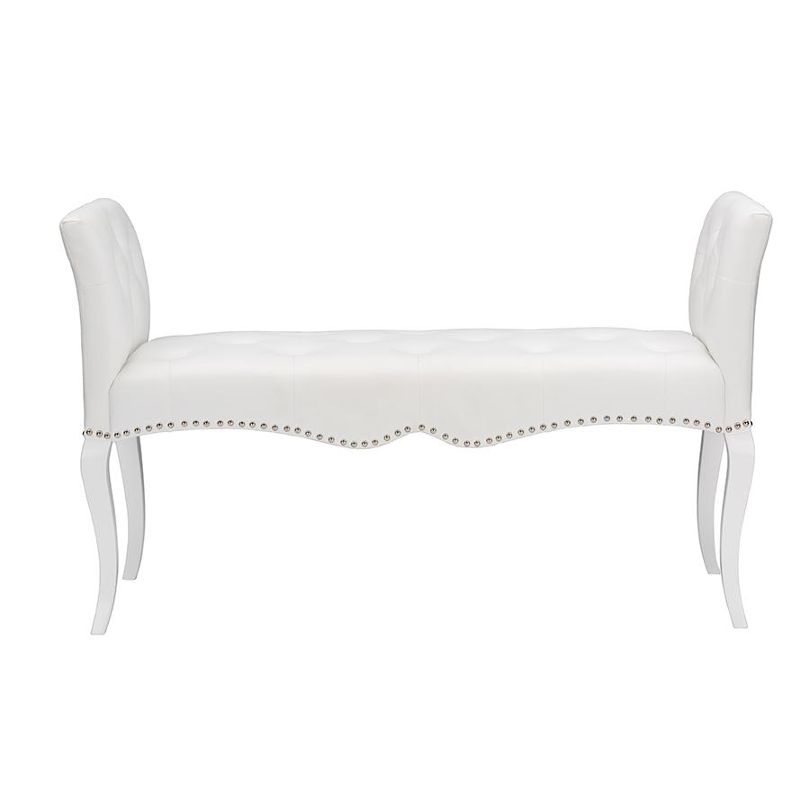 Kristy Modern and Contemporary White Faux Leather Classic Seating Bench. Picture 5