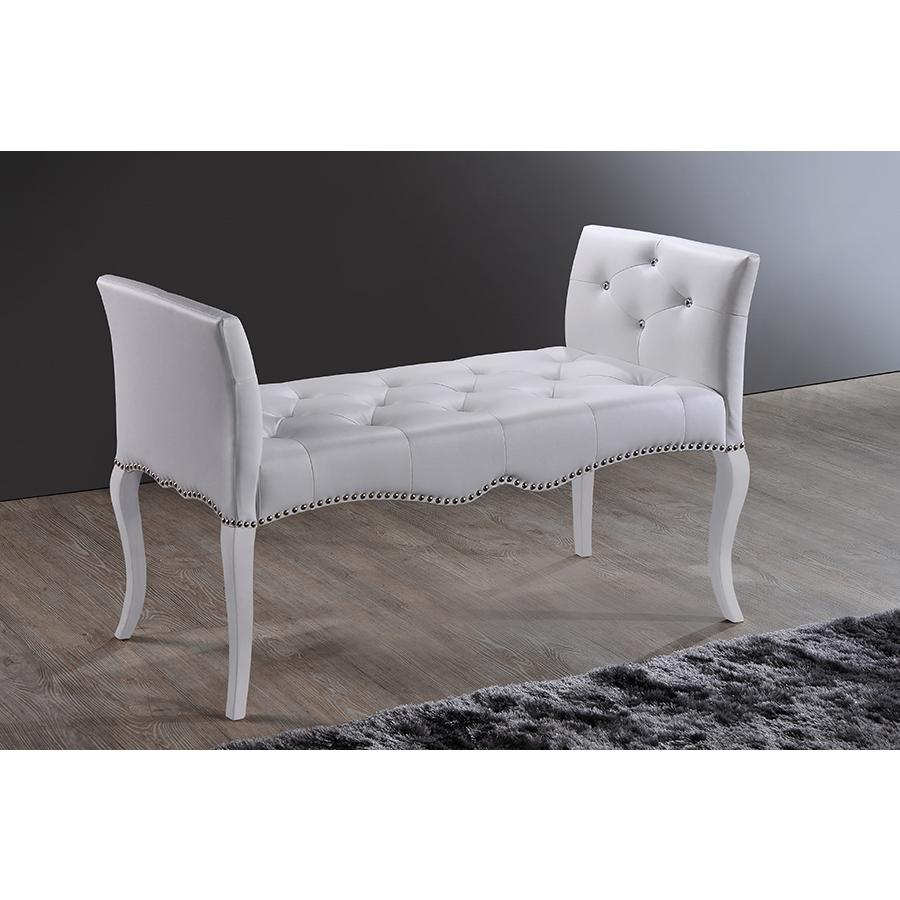 Kristy Modern and Contemporary White Faux Leather Classic Seating Bench. Picture 4