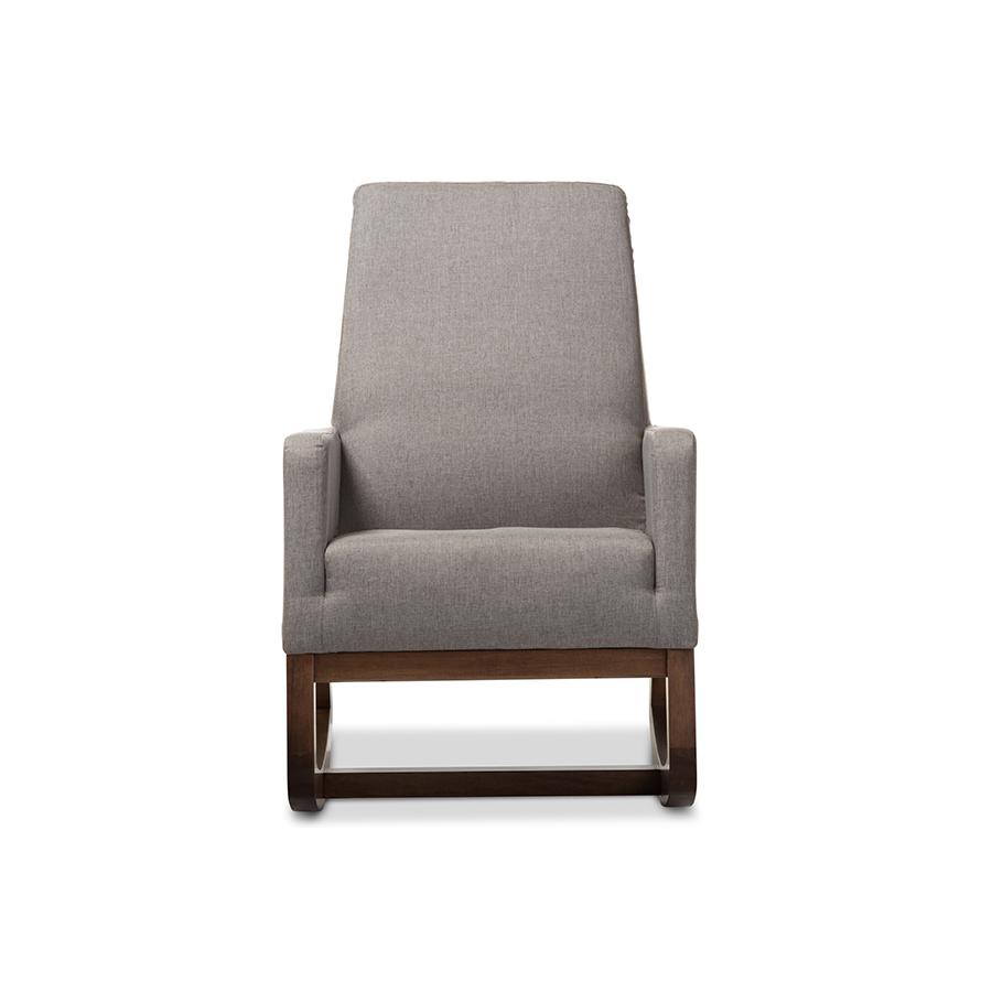 Yashiya Mid-century Retro Modern Grey Fabric Upholstered Rocking Chair. Picture 5