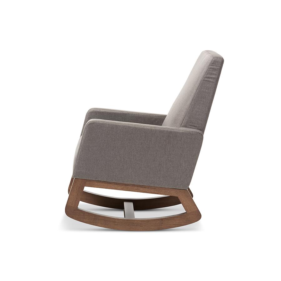 Yashiya Mid-century Retro Modern Grey Fabric Upholstered Rocking Chair. Picture 2