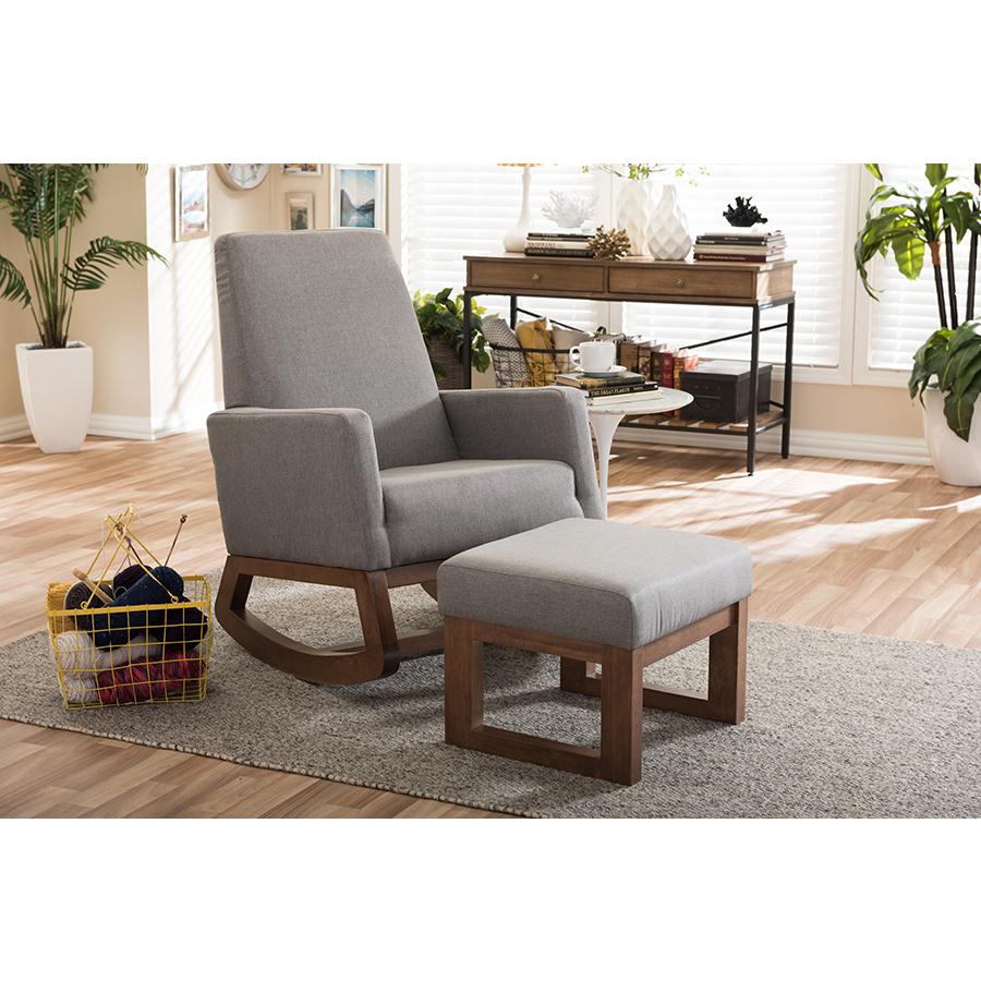 Grey Fabric Upholstered Rocking Chair and Ottoman Set. Picture 8