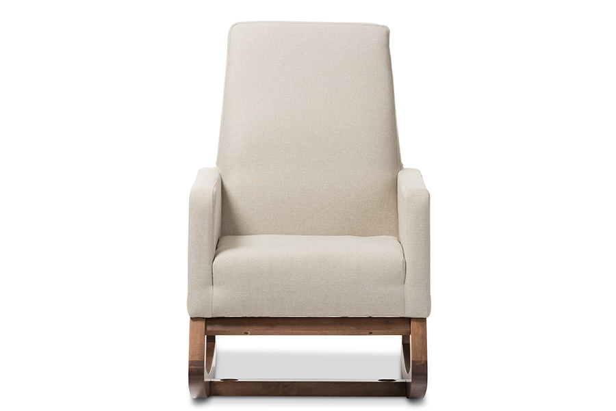 Yashiya Mid-century Retro Modern Light Beige Fabric Upholstered Rocking Chair and Ottoman Set. Picture 2