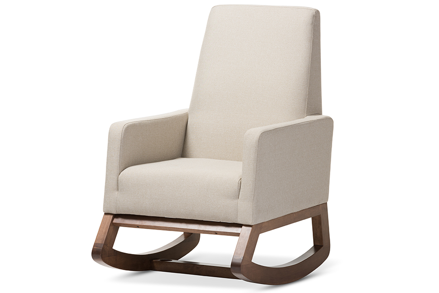 Yashiya Mid-century Retro Modern Light Beige Fabric Upholstered Rocking Chair. Picture 2