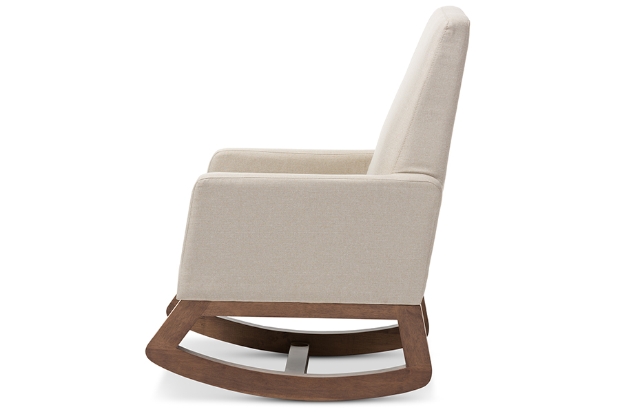 Yashiya Mid-century Retro Modern Light Beige Fabric Upholstered Rocking Chair and Ottoman Set. Picture 4