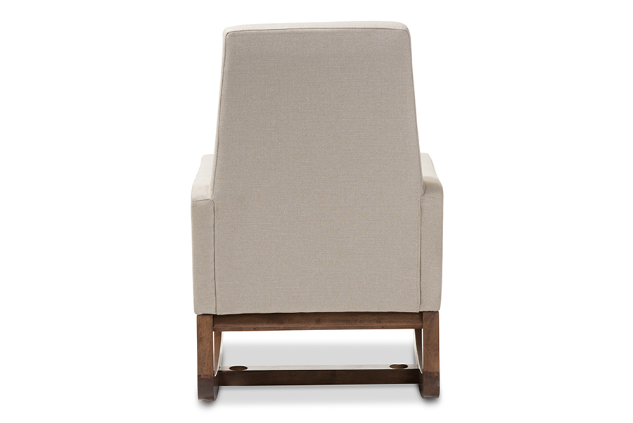 Yashiya Mid-century Retro Modern Light Beige Fabric Upholstered Rocking Chair. Picture 4