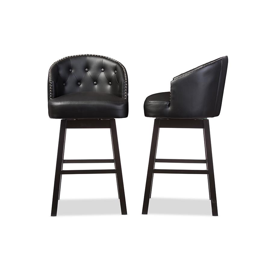 Avril Black Tufted Swivel Barstool with Nail heads Trim. The main picture.
