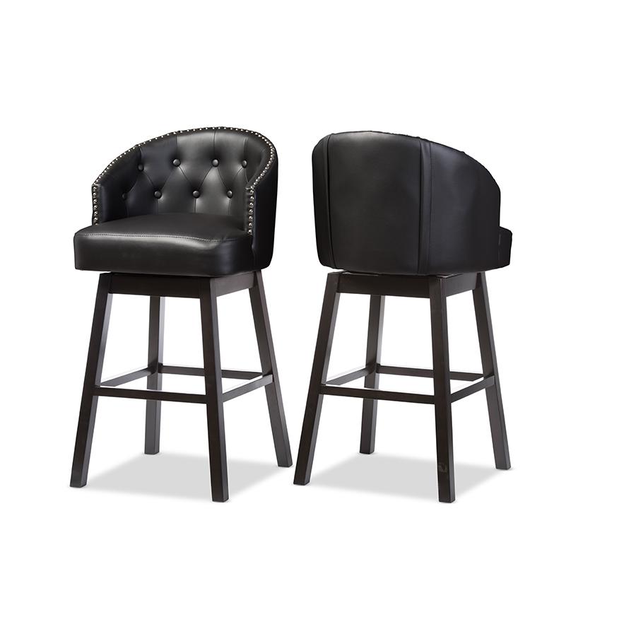 Black Tufted Swivel Barstool with Nail heads Trim. Picture 3