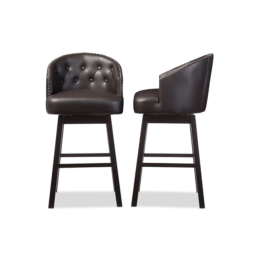 Leather Tufted Swivel Barstool with Nail heads Trim (Set of 2). Picture 4