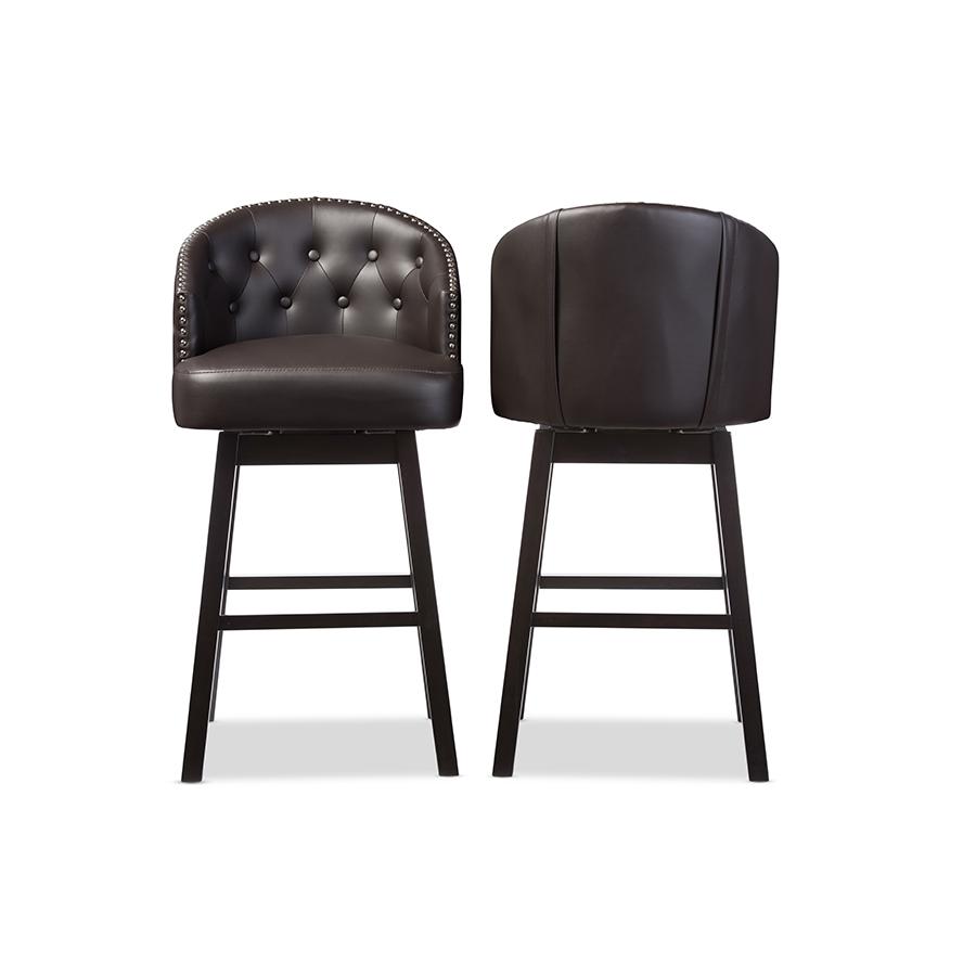 Leather Tufted Swivel Barstool with Nail heads Trim (Set of 2). Picture 1