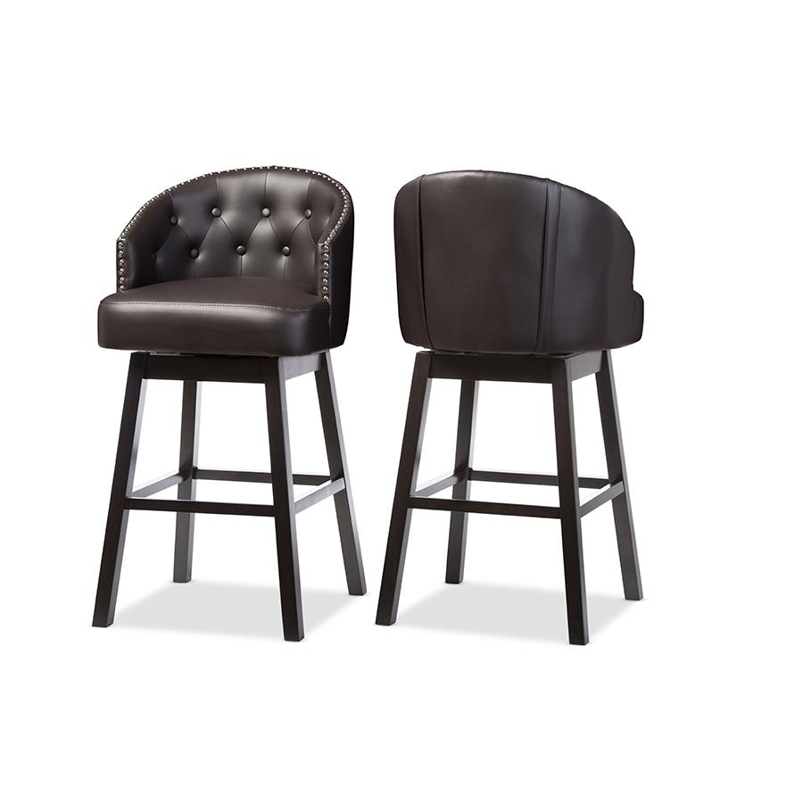 Leather Tufted Swivel Barstool with Nail heads Trim (Set of 2). Picture 2