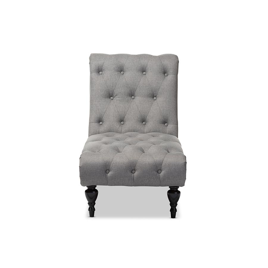 Layla Mid-century Retro Modern Grey Fabric Upholstered Button-tufted Chaise Lounge. Picture 1
