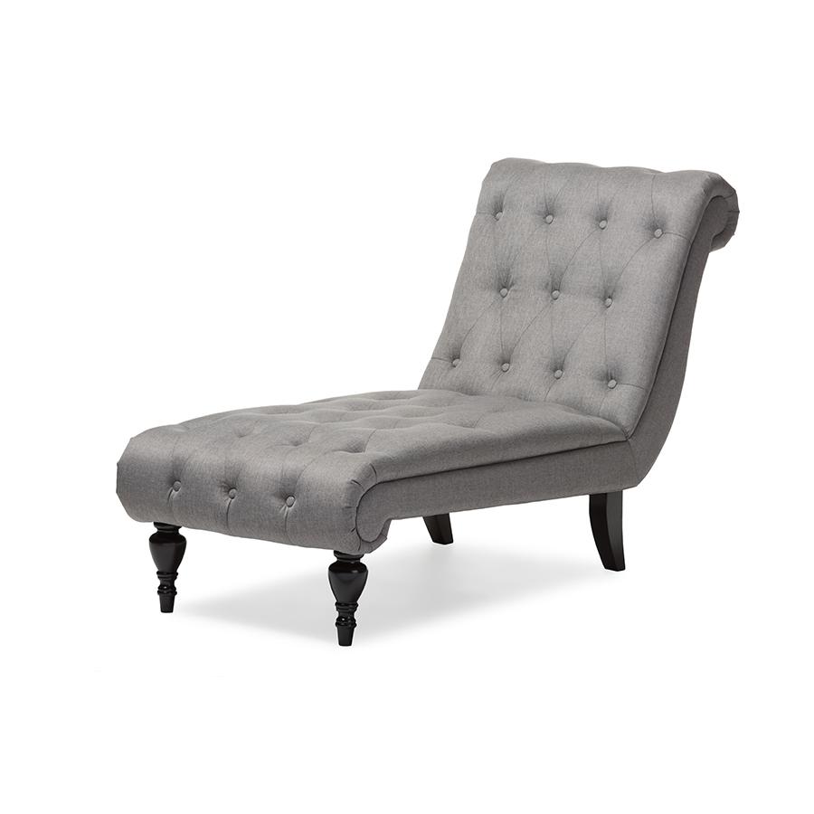 Layla Mid-century Retro Modern Grey Fabric Upholstered Button-tufted Chaise Lounge. Picture 2
