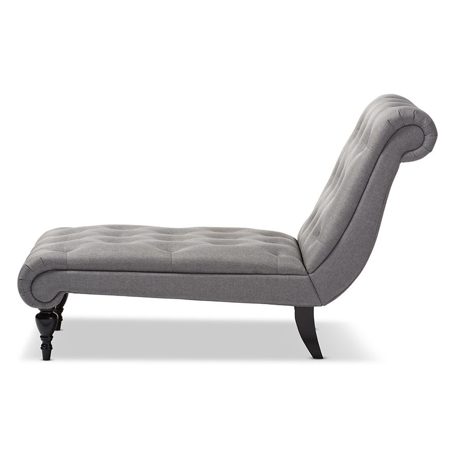 Layla Mid-century Retro Modern Grey Fabric Upholstered Button-tufted Chaise Lounge. Picture 3