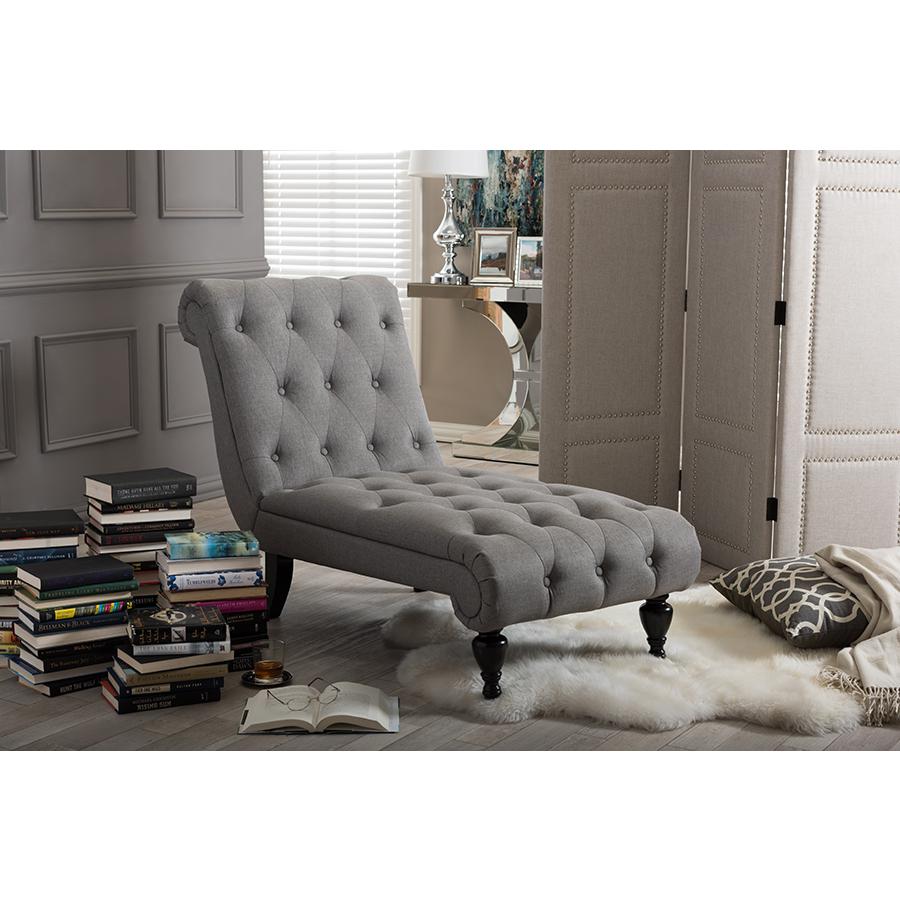 Grey Fabric Upholstered Button-tufted Chaise Lounge. Picture 4