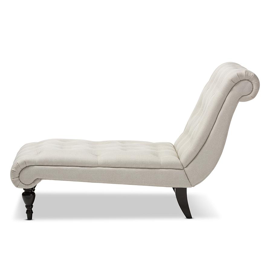 Layla Mid-century Modern Light Beige Fabric Upholstered Button-tufted Chaise Lounge. Picture 3