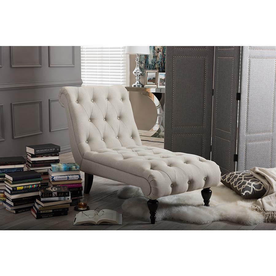 Light Beige Fabric Upholstered Button-tufted Chaise Lounge. Picture 4