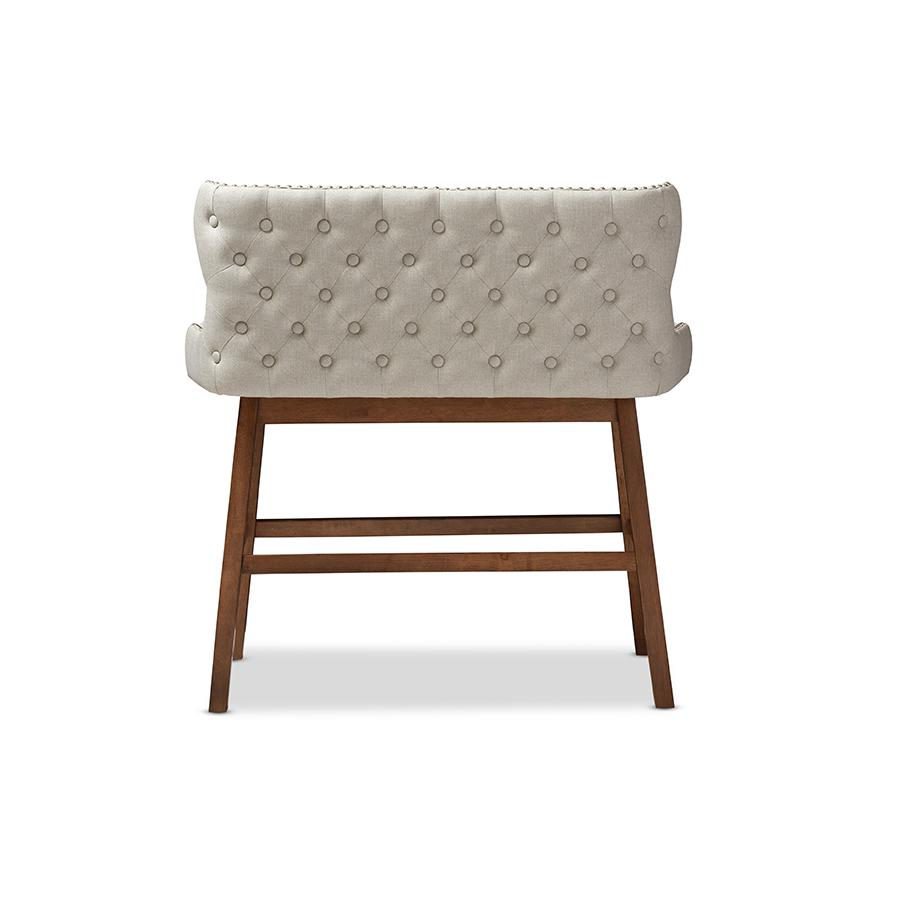 Gradisca Modern and Contemporary Light Beige Fabric Button-tufted Upholstered Bar Bench Banquette. Picture 4