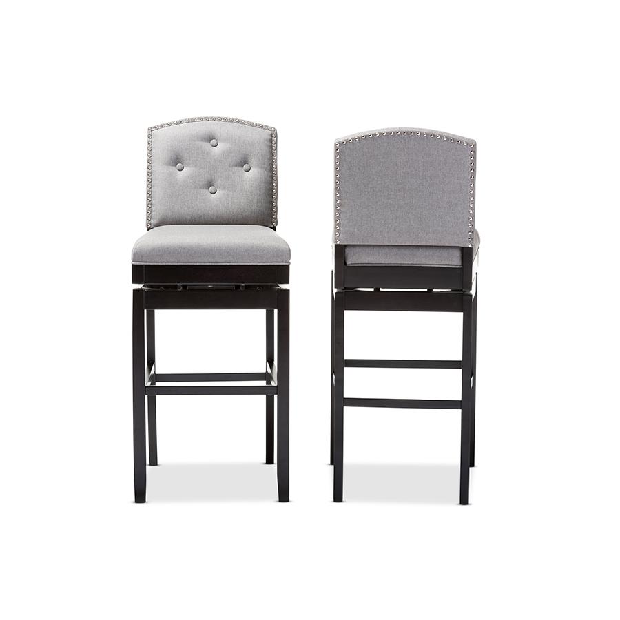 Ginaro Modern and Contemporary Grey Fabric Button-tufted Upholstered Swivel Bar Stool. The main picture.