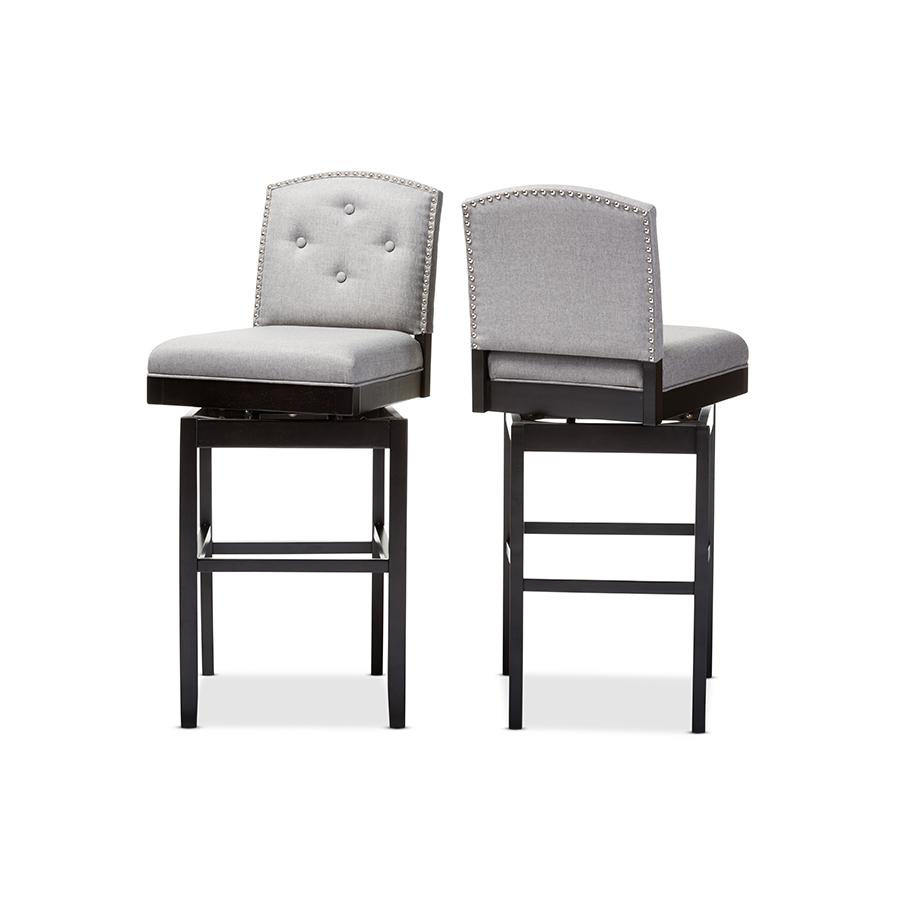 Ginaro Modern and Contemporary Grey Fabric Button-tufted Upholstered Swivel Bar Stool. Picture 3