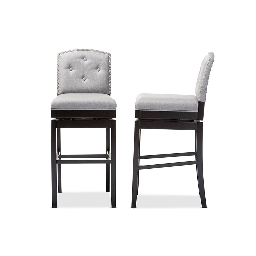 Ginaro Modern and Contemporary Grey Fabric Button-tufted Upholstered Swivel Bar Stool. Picture 4