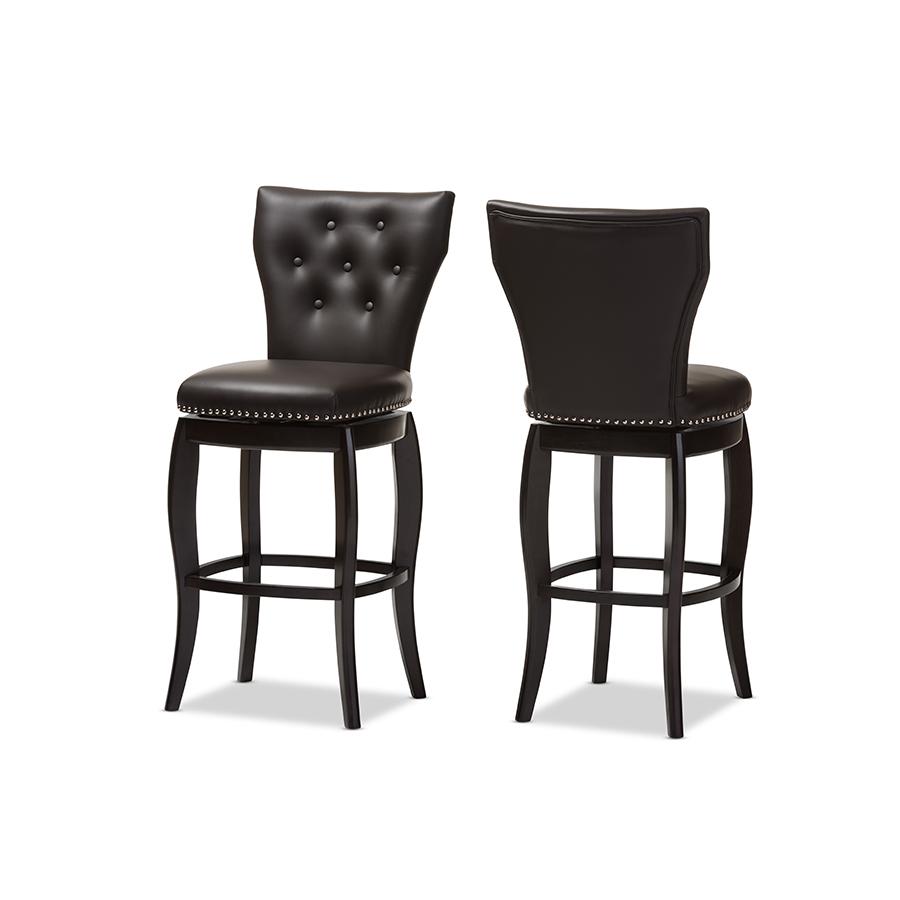 Faux Leather Upholstered Button-tufted 29-Inch 2-Piece Swivel Bar Stool Set. Picture 1