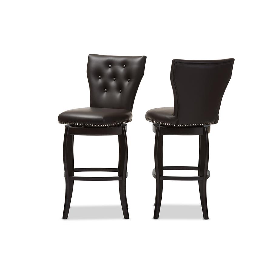 Faux Leather Upholstered Button-tufted 29-Inch 2-Piece Swivel Bar Stool Set. Picture 2